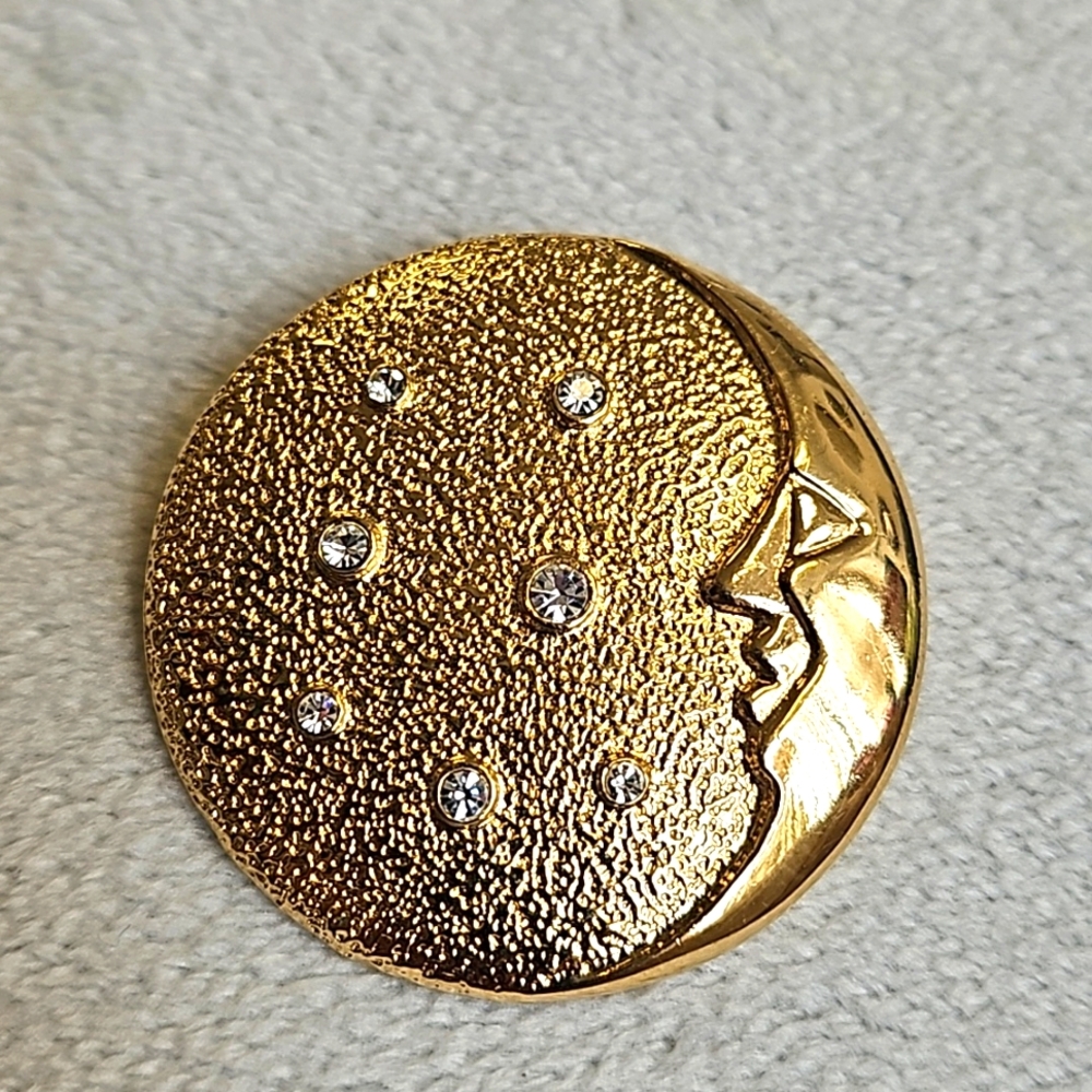 Vintage Butler brooch, gold tone, the moon, and the stars